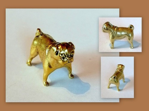 Messing figur hund mops - messing,