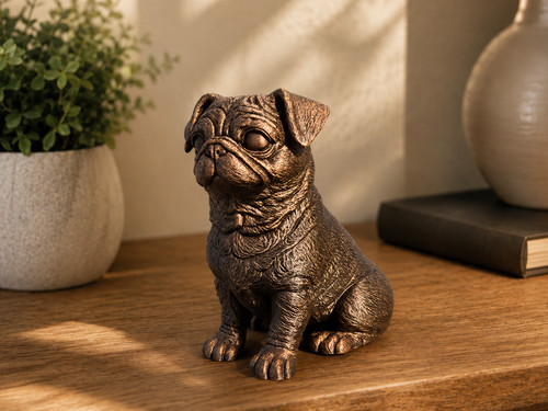 Sitzende mops hundestatue - sitzende, mops-hundestatue