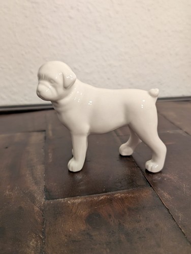 Keramik hund mops figur weiß - hund,